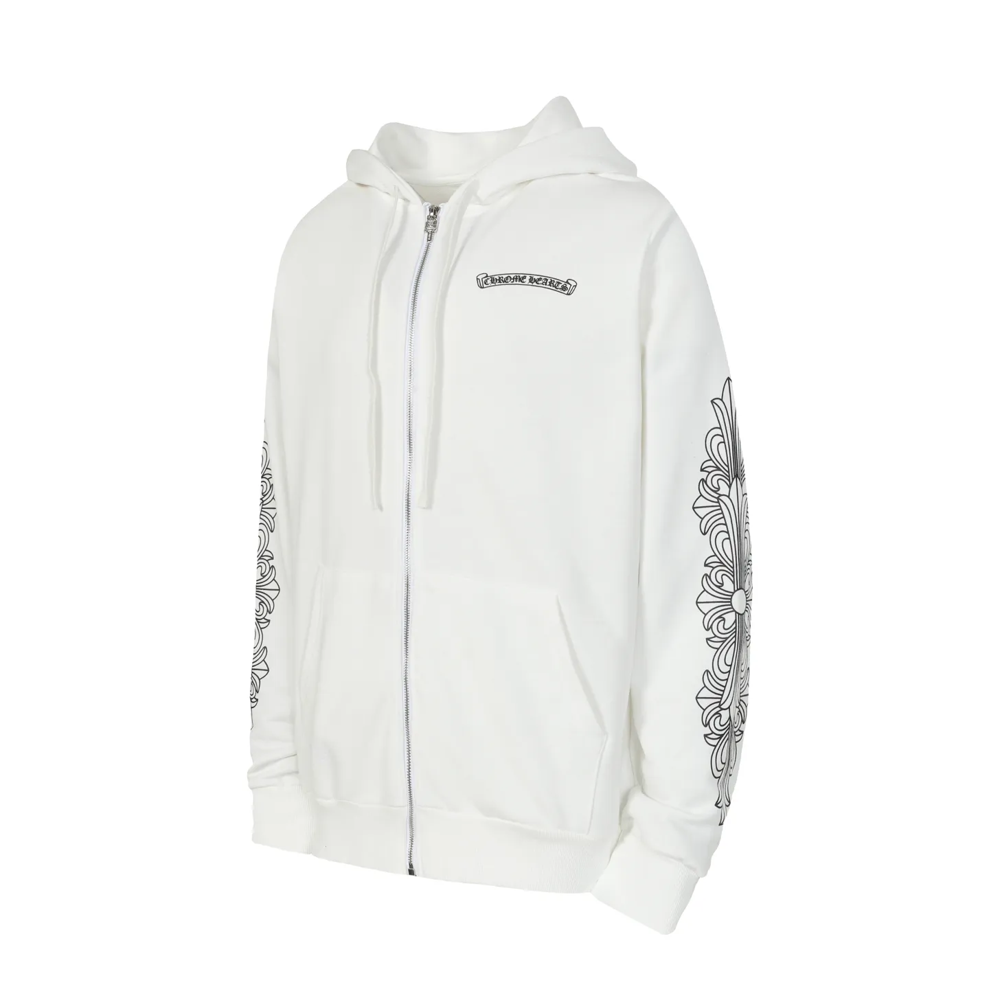 P250 #K31 Cross-border model, please do not place an order if you are pursuing quality - Chrome Hearts/Chrome Hearts 23ss scroll horseshoe print zipper sweatshirt cardigan jacket - High weight, high density and high quality. The wool is soft, delicate and skin-friendly. It feels soft and silky. It has excellent warmth and skin-friendly properties. - Custom-woven and dyed with no color difference. No matter the fabric or workmanship details, it beats the ordinary version on the market. - Hardware zipper accessories are all customized and full of details. -Colour: black white -Size: S M L XL